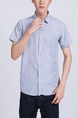 Blue Button Down Collared Chest Pocket Plus Size Men Shirt for Casual Party Office