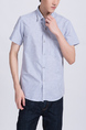 Blue Button Down Collared Chest Pocket Plus Size Men Shirt for Casual Party Office