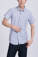 Blue Button Down Collared Chest Pocket Plus Size Men Shirt for Casual Party Office