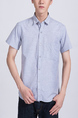 Blue Button Down Collared Chest Pocket Plus Size Men Shirt for Casual Party Office