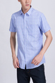 Blue Button Down Collared Chest Pocket Plus Size Men Shirt for Casual Party Office