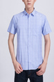 Blue Button Down Collared Chest Pocket Plus Size Men Shirt for Casual Party Office