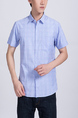 Blue Button Down Collared Chest Pocket Plus Size Men Shirt for Casual Party Office