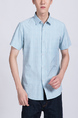 Blue Button Down Collared Chest Pocket Plus Size Men Shirt for Casual Party Office