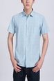 Blue Button Down Collared Chest Pocket Plus Size Men Shirt for Casual Party Office