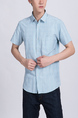 Blue Button Down Collared Chest Pocket Plus Size Men Shirt for Casual Party Office