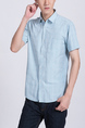 Blue Button Down Collared Chest Pocket Plus Size Men Shirt for Casual Party Office