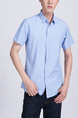 Blue Button Down Collared Chest Pocket Plus Size Men Shirt for Casual Party Office