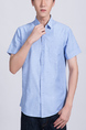 Blue Button Down Collared Chest Pocket Plus Size Men Shirt for Casual Party Office