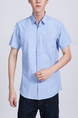 Blue Button Down Collared Chest Pocket Plus Size Men Shirt for Casual Party Office