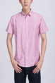 Pink Button Down Collared Chest Pocket Plus Size Men Shirt for Casual Party Office