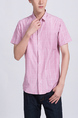 Pink Button Down Collared Chest Pocket Plus Size Men Shirt for Casual Party Office