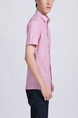 Pink Button Down Collared Chest Pocket Plus Size Men Shirt for Casual Party Office