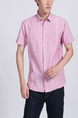 Pink Button Down Collared Chest Pocket Plus Size Men Shirt for Casual Party Office