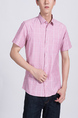 Pink Button Down Collared Chest Pocket Plus Size Men Shirt for Casual Party Office