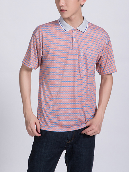 Pink Polo Collared Chest Pocket Men Shirt for Casual Party Office