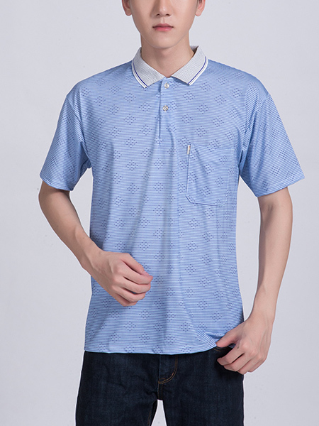 Blue Polo Chest Pocket Collared Men Shirt for Casual Party Office