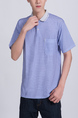 Blue Collared Chest Pocket Polo Plus Size Men Shirt for Casual Party Office