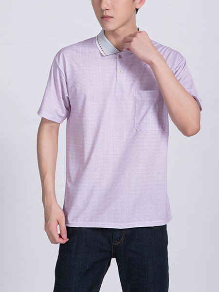 Pink Collared Chest Pocket Polo Men Shirt for Casual Party Office