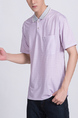 Pink Collared Chest Pocket Polo Men Shirt for Casual Party Office