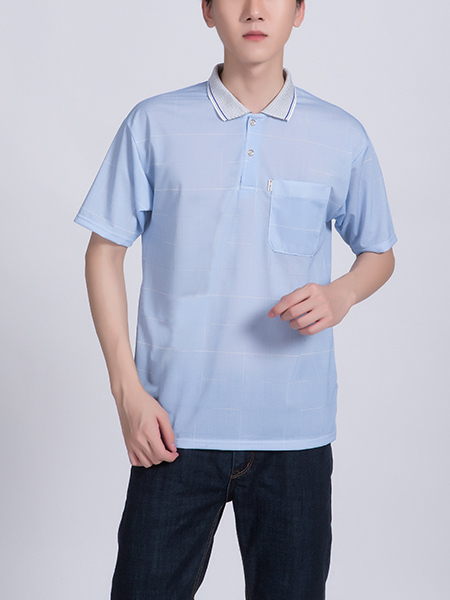 Blue Collared Button Down Plus Size Polo Men Shirt for Casual Party Office