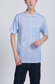 Blue Collared Button Down Plus Size Polo Men Shirt for Casual Party Office