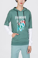 Green Long Sleeves Pockets Printed Long Sleeves Men Hoodie for Casual