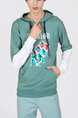 Green Long Sleeves Pockets Printed Long Sleeves Men Hoodie for Casual