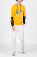 Yellow and Black Drawstring Pockets Long Sleeve Printed Men Hoodie for Casual