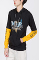 Black and Yellow Drawstring Long Sleeve Printed Pockets Men Hoodie for Casual