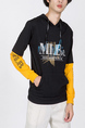 Black and Yellow Drawstring Long Sleeve Printed Pockets Men Hoodie for Casual