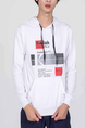 White Pockets Long Sleeve Drawstring Plus Size Printed Men Hoodie for Casual