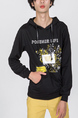 Black Long Sleeve Pockets Printed Drawstring Plus Size Men Hoodie for Casual