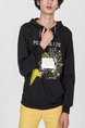 Black Long Sleeve Pockets Printed Drawstring Plus Size Men Hoodie for Casual