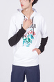 White Printed Long Sleeves Pockets Drawstring Men Hoodie for Casual