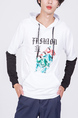 White Printed Long Sleeves Pockets Drawstring Men Hoodie for Casual