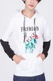 White Printed Long Sleeves Pockets Drawstring Men Hoodie for Casual