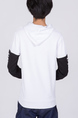 White and Black Long Sleeve Pockets Drawstring Men Hoodie for Casual