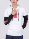 White and Black Long Sleeve Pockets Drawstring Men Hoodie for Casual