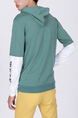 Green and White Long Sleeves Pockets Drawstring Men Hoodie for Casual
