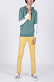 Green and White Long Sleeves Pockets Drawstring Men Hoodie for Casual