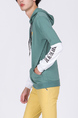 Green and White Long Sleeves Pockets Drawstring Men Hoodie for Casual