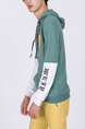 Green and White Long Sleeves Pockets Drawstring Men Hoodie for Casual