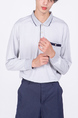 Gray Long Sleeves Chest Pocket Polo Men Shirt for Casual