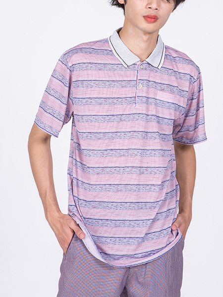 Pink Collared Chest Pocket Polo Men Shirt for Casual Party Office