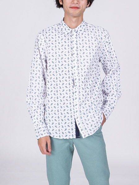 White and Blue Oxford Long Sleeves Button Down Collared Men Shirt for Casual Party Office