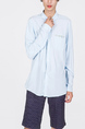 Blue Button Down Collared Plus Size Chest Pocket Oxford Long Sleeve Men Shirt for Casual Party Office