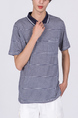 Blue and White Striped Chest Pocket Collared Polo Men Shirt for Casual Party Office