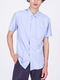 Blue Chest Pocket Button Down Collared Plus Size Oxford Men Shirt for Casual Party Office