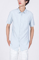 Sky Blue Button Down Chest Pocket Collared Plus Size Oxford Men Shirt for Casual Party Office